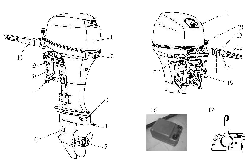 Основные компоненты лодочного мотора Parsun T40