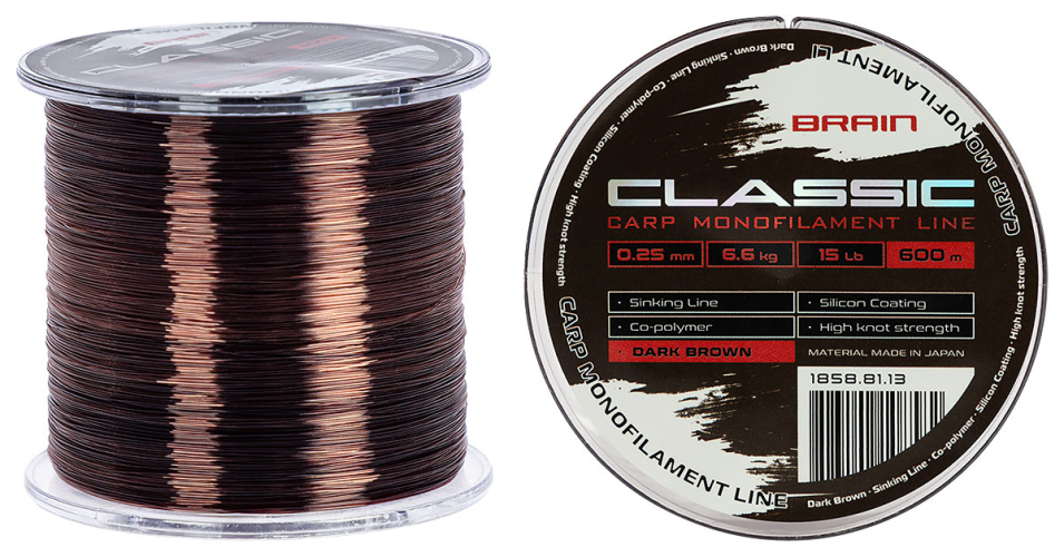 Леска Brain Classic Carp Line (dark brown) 600m 0.25mm 15lb 6.6kg