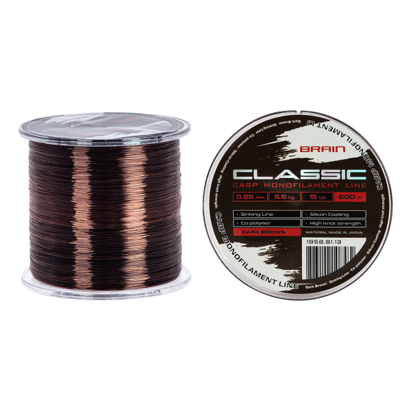 Леска Brain Classic Carp Line (dark brown) 600m 0.25mm 15lb 6.6kg