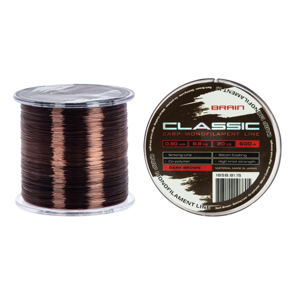 Леска Brain Classic Carp Line (dark brown) 600m 0.30mm 20lb 8.8kg