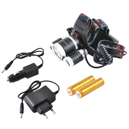 Фонарь налобный Police 6633/3000-T6+2XPE, ЗУ 220V/12V, 2x18650, Box
