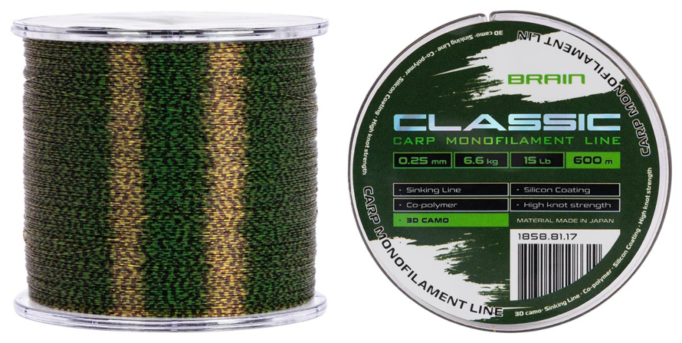Леска Brain Classic Carp Line 3D (camo) 600m 0.25mm 15lb 6.6kg