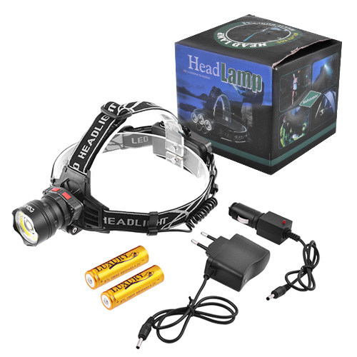 Фонарь налобный Police 8005-T6+COB, ЗУ 220V/12V, 2x18650, датчик движения, zoom, Box