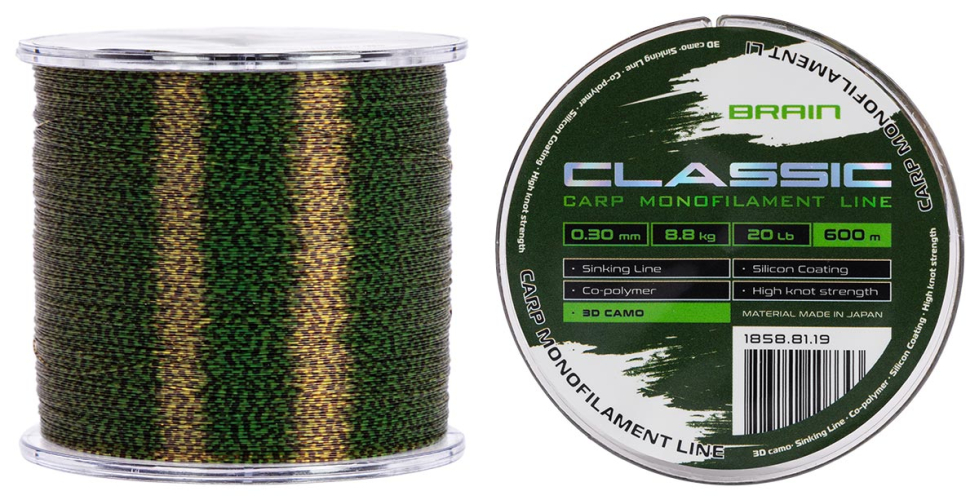 Леска Brain Classic Carp Line 3D (camo) 600m 0.30mm 20lb 8.8kg