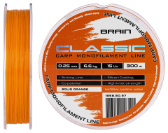 Леска Brain Classic Carp Line (solid orange) 300m 0.25mm 15lb 6.6kg