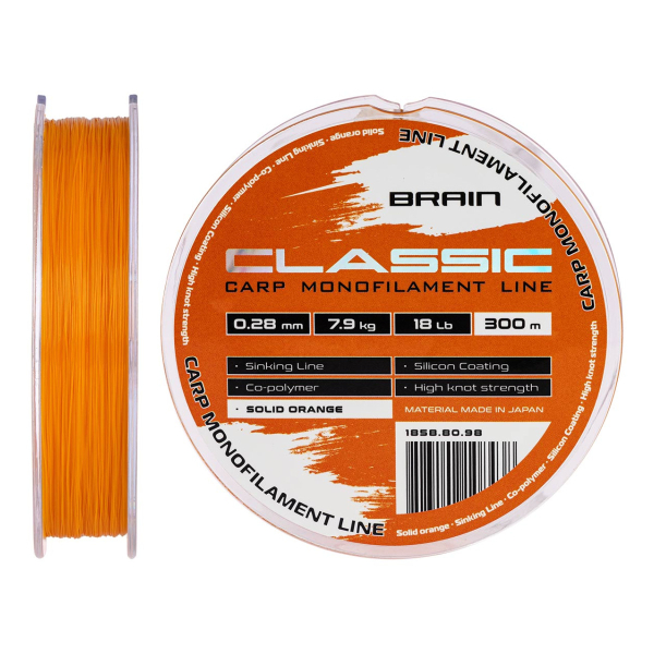 Леска Brain Classic Carp Line (solid orange) 300m 0.28mm 18lb 7.9kg