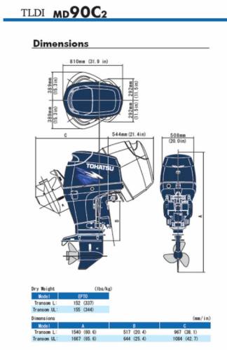 Човновий мотор Tohatsu MD90C2 EPTOL