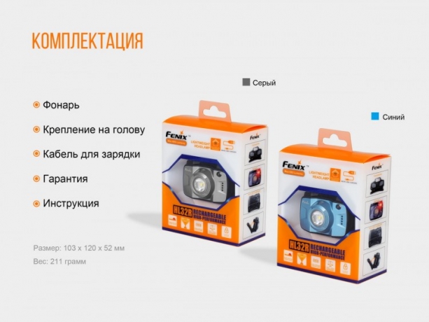 Фонарь Fenix HL32R Cree XP-G3 (серый, синий)