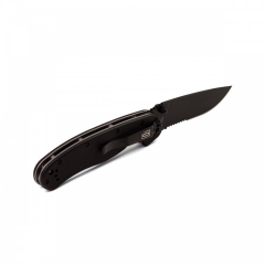 Нож Ontario RAT Folder, черный, полусеррейтор