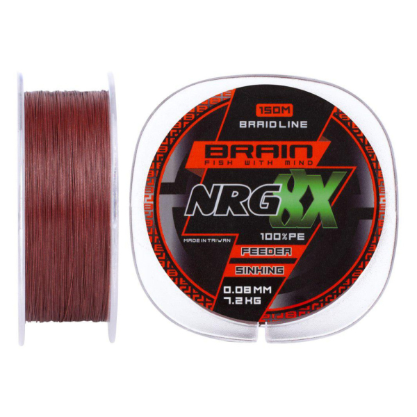 Шнур Brain NRG 8X sinking 150m 0.08 mm 7.2 kg ц:brown