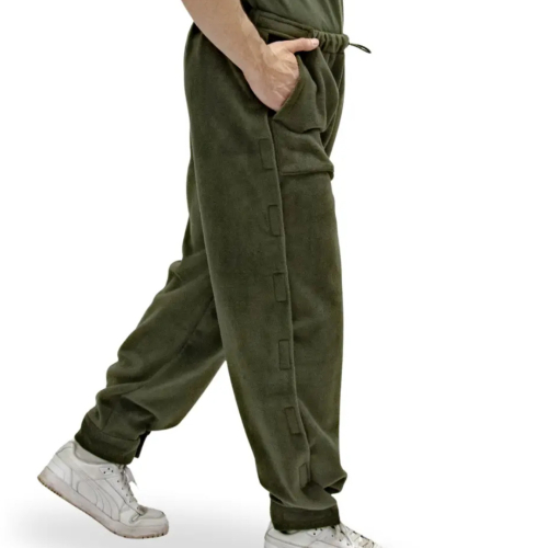 Адаптивные штаны при травмировании ног, флис Kirasa хаки (Арт KI422)