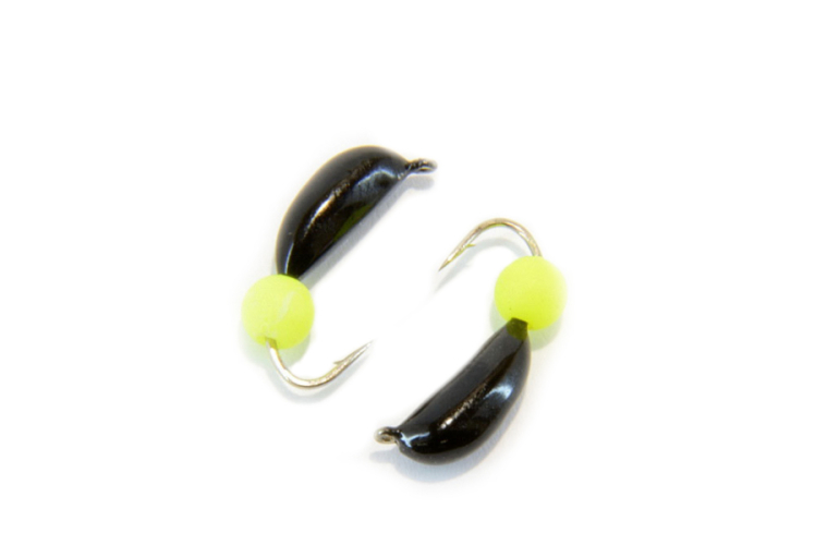 Мормышка вольфрамовая "Банан" 4мм Ядерный глаз желтый неон