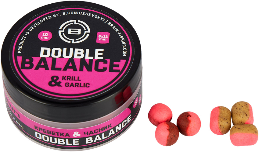 Бойлы Brain Double Balance Krill & Garlic (креветка + чеснок) 10+8х12mm