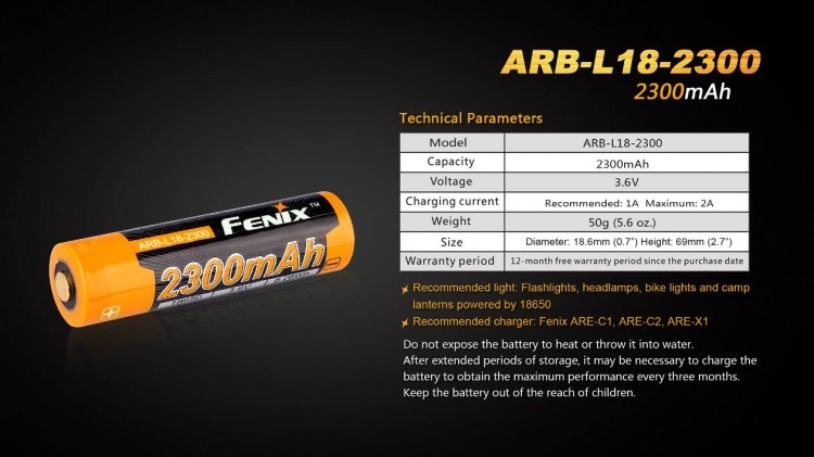 Акумулятор 18650 Fenix ARB-L18 (2300mAh)