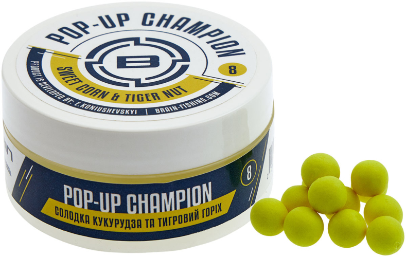 Бойлы Brain Champion Pop-Up Sweet Corn & Tiger Nut (кукуруза + тигровый орех) 12mm 34g