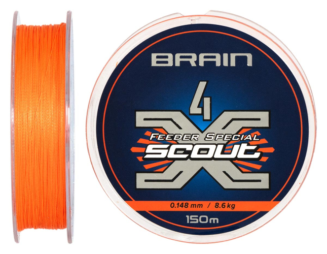 Шнур Brain Scout 4X 150m (fluoro Orange) 0.148mm 8.6kg