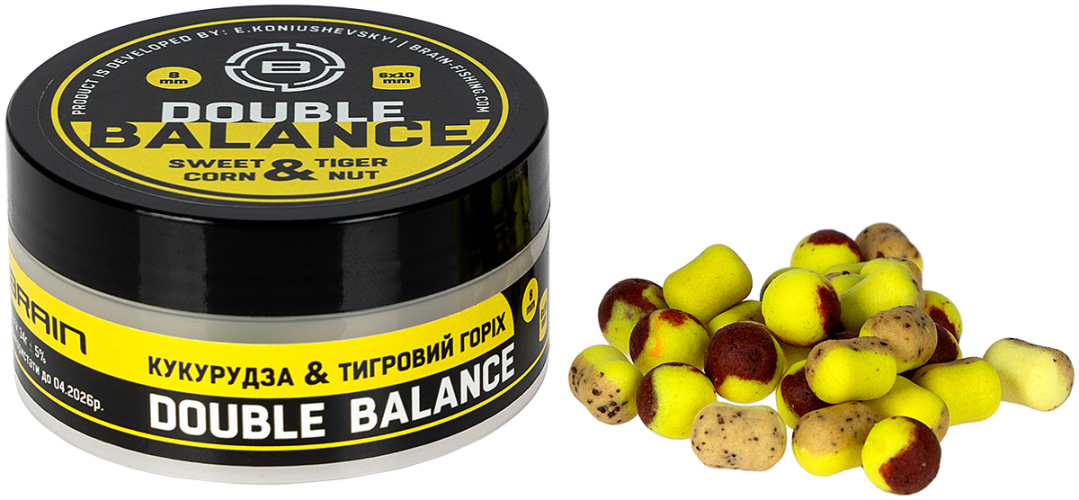 Бойлы Brain Double Balance Sweet Corn & Tiger Nut (кукуруза + тигровый орех) 8+6х10mm