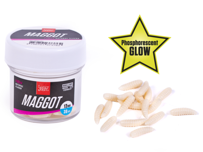 Опарыш силиконовый Lucky John Maggot (12мм, 30шт) Фосфорный 