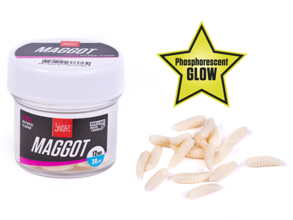 Опарыш силиконовый Lucky John Maggot (12мм, 30шт) Фосфорный 