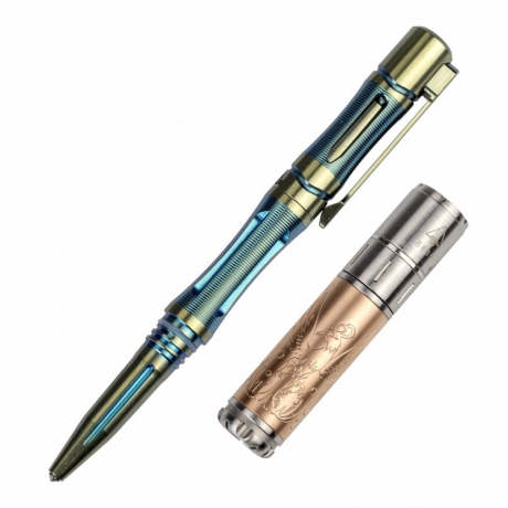 Набор Fenix: тактическая ручка T5Ti и фонарь F15 синяя ручка и фонарь