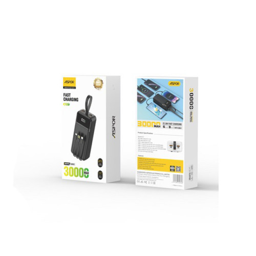 Power Bank Aspor A317 Fast Charge 30000mAh (USB-C/USB/Type-C/Lightning/22.5W)- чорний (900168)