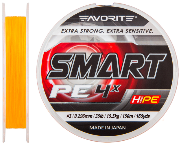 Шнур Favorite Smart PE 4x 150м (оранж.) #3.0/0.296мм 15.5кг