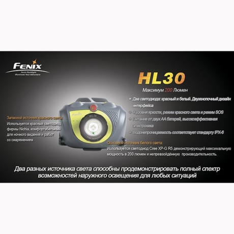 Ліхтар Fenix HL30 Cree XP-G R5), чорно-жовтий