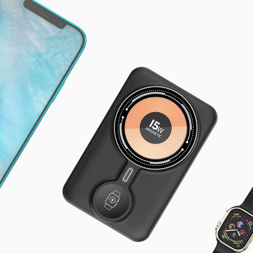 Power Bank Aspor A328 Magnetic Wireless 10000mAh+cable Charge Watch (22.5W)- чорний (900152)