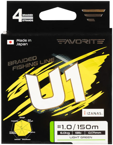 Шнур Favorite U1 PE 4x 150м (light green) #3.0/0.296mm 40lb/18.0kg