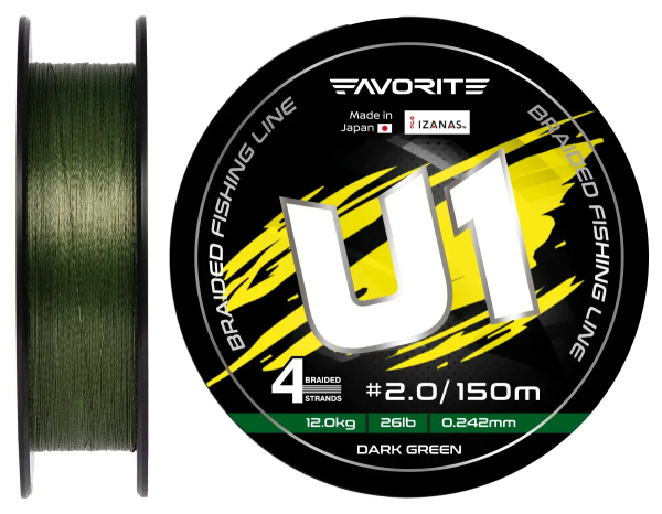 Шнур Favorite U1 4x 150m (dark green) #2.0/0.242mm 26lb/12.0kg