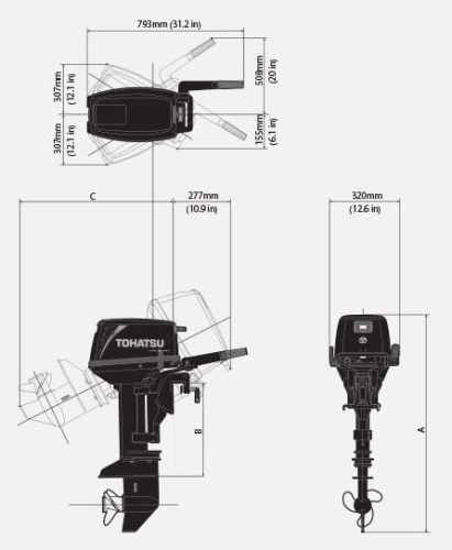 Човновий мотор Tohatsu M9.8B L