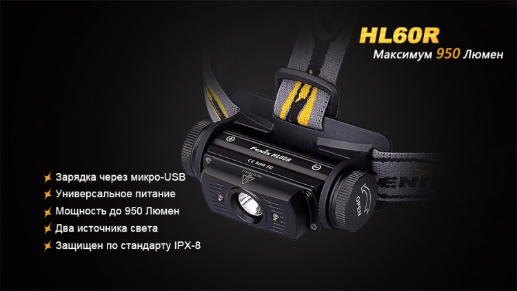 Налобний ліхтар Fenix HL60R Cree XM-L 2 U2 Neutral White Led (чорний, пісочний)