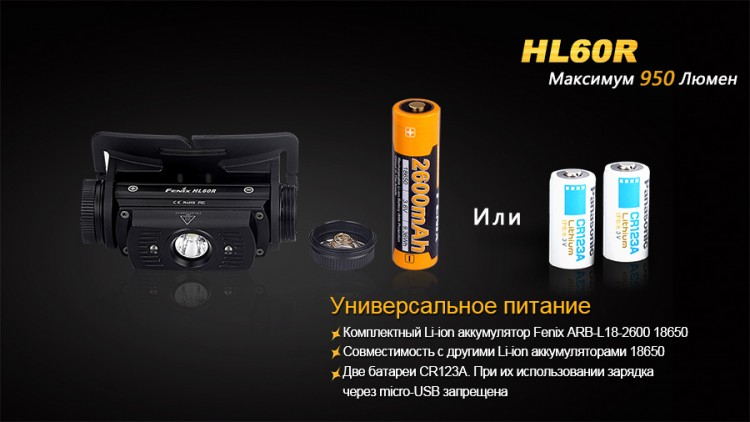 Налобний ліхтар Fenix HL60R Cree XM-L 2 U2 Neutral White Led (чорний, пісочний)