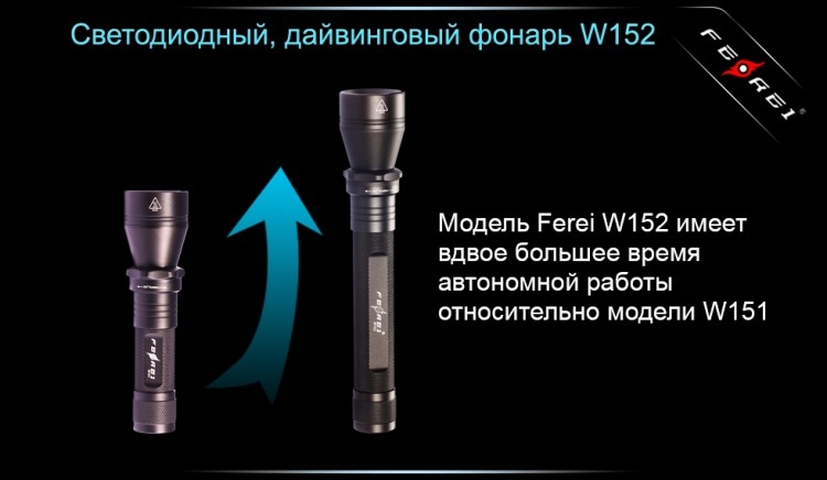 Фонарь для дайвинга Ferei W152 CREE XM-L (холодный свет диода)