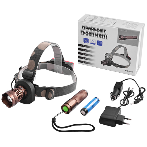 Ліхтар на лоб + в руку Police 12V 6811-XPE. zoom. 1х18650. ЗУ 12V/220V. комплект