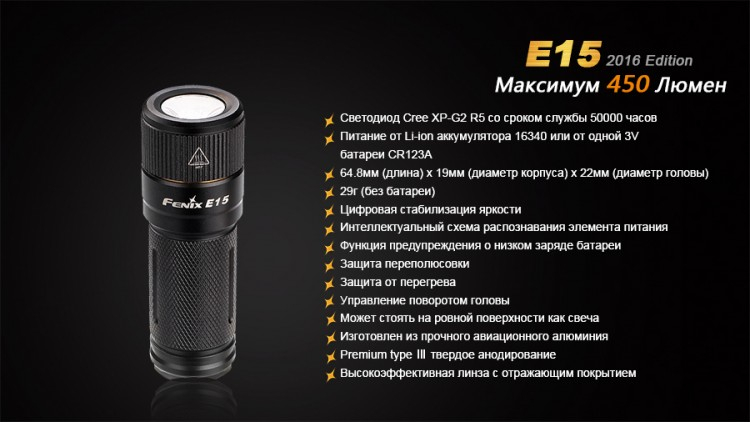 Фонарь Fenix E15 Cree XP-G2 (R5) LED (2016)