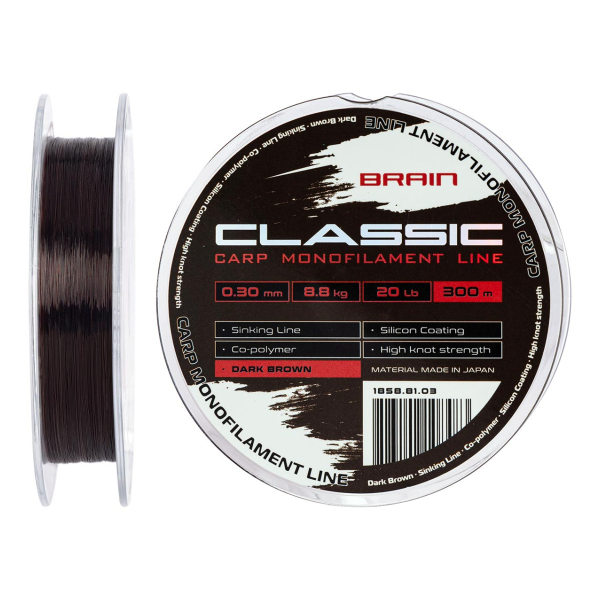 Леска Brain Classic Carp Line (dark brown) 300m 0.30mm 20lb 8.8kg