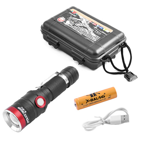Ліхтар Police 739-L2, ЗУ micro USB, 1х18650, zoom, зажим, Box