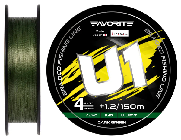 Шнур Favorite U1 4x 150м (dark green) #0.8/0.153mm 10lb/4.8kg