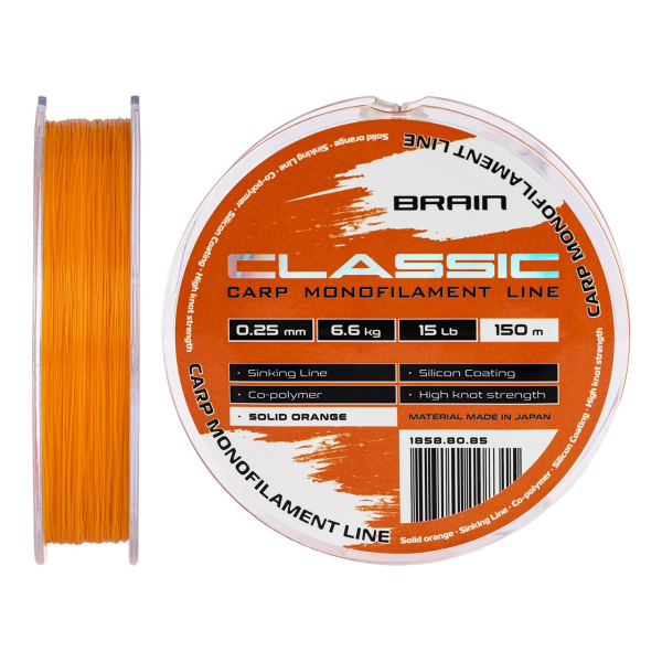 Волосінь Brain Classic Carp Line (solid orange) 150m 0.25mm 15lb 6.6kg