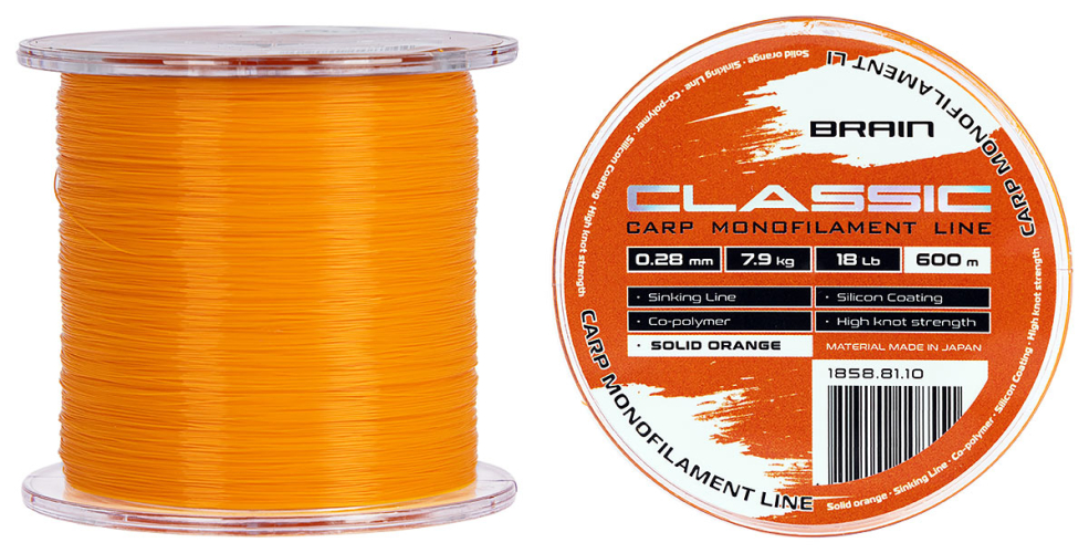 Леска Brain Classic Carp Line (solid orange) 600m 0.28mm 18lb 7.9kg