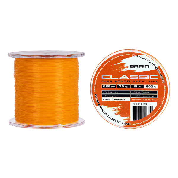 Волосінь Brain Classic Carp Line (solid orange) 600m 0.28mm 18lb 7.9kg