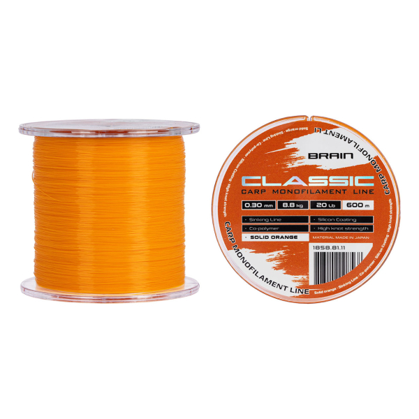 Леска Brain Classic Carp Line (solid orange) 600m 0.30mm 20lb 8.8kg