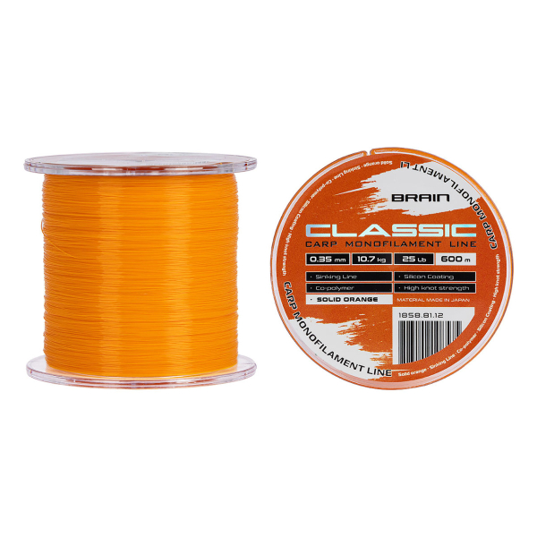 Волосінь Brain Classic Carp Line (solid orange) 600m 0.35mm 25lb 10.7kg