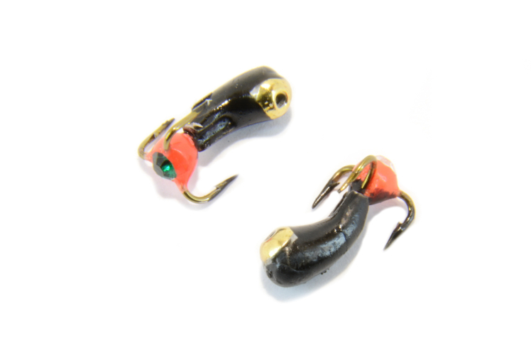 Мормышка вольфрамовая "Чёртик тройник со стразом" золото 3мм